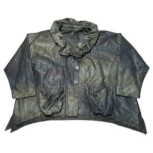 Dress to Kill Jane Mohr Green Black Textured Button Up Jacket w/ Poufy Collar